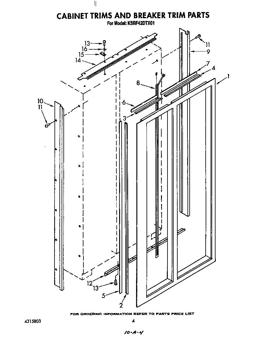 KitchenAid KSRF42DTX01 cabinet trims and breaker trim diagram