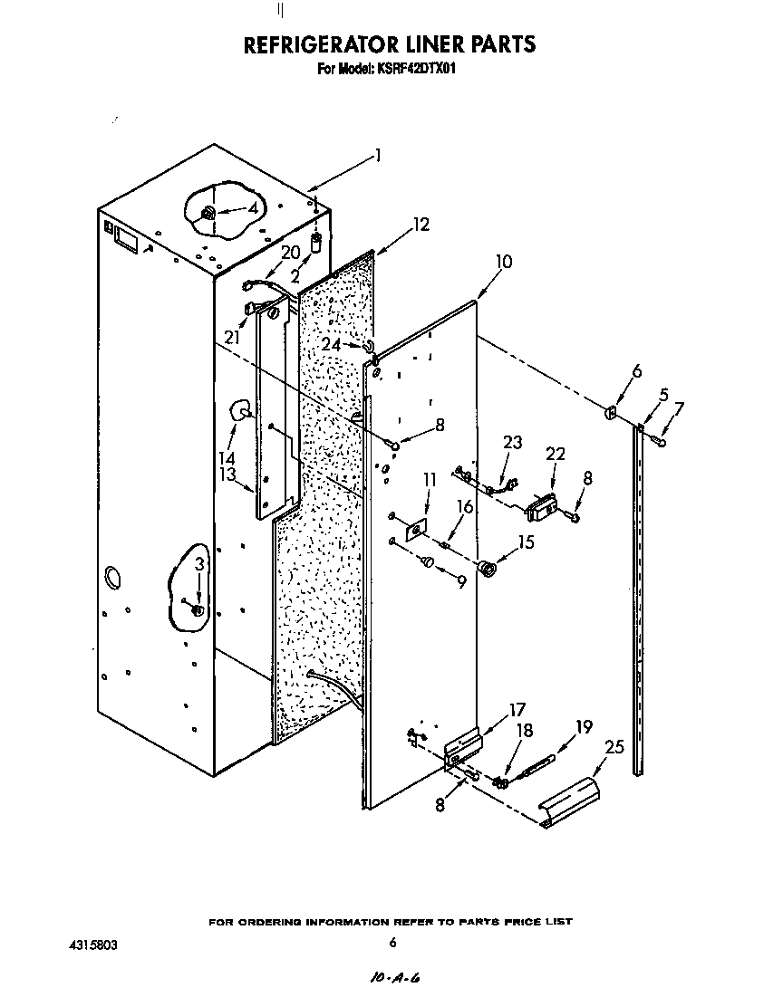 KitchenAid KSRF42DTX01 refrigerator liner diagram