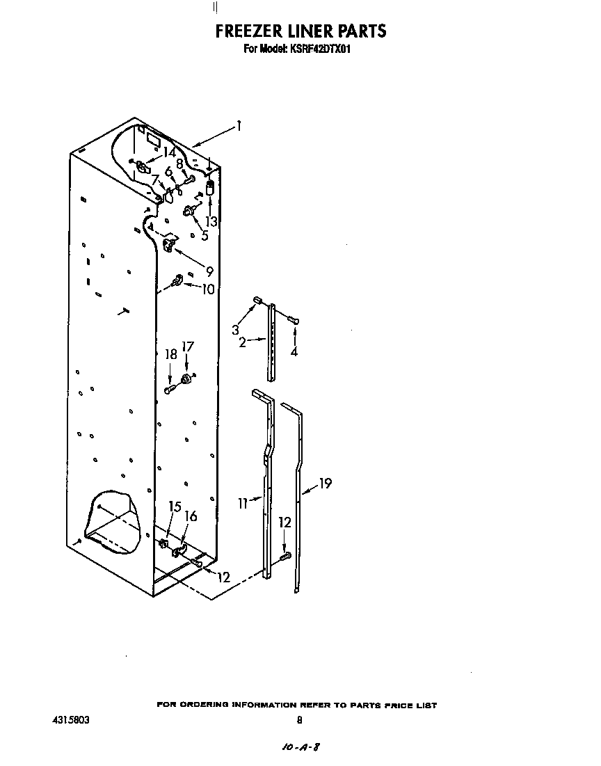 KitchenAid KSRF42DTX01 freezer liner diagram
