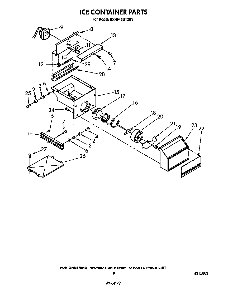 KitchenAid KSRF42DTX01 ice container diagram