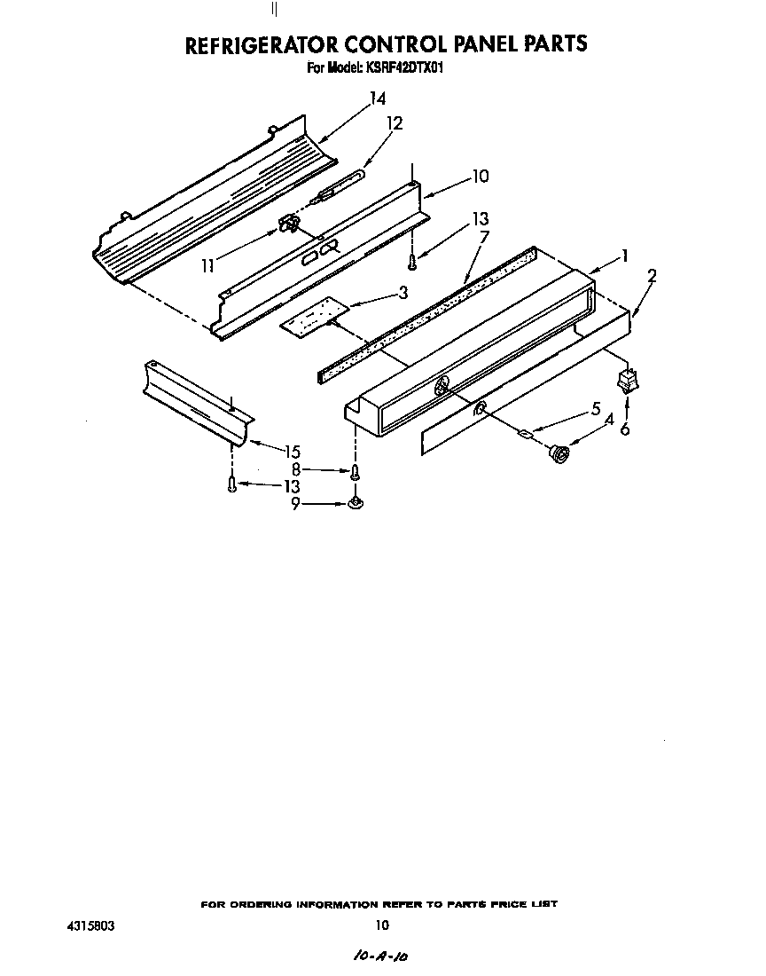KitchenAid KSRF42DTX01 refrigerator control panel diagram