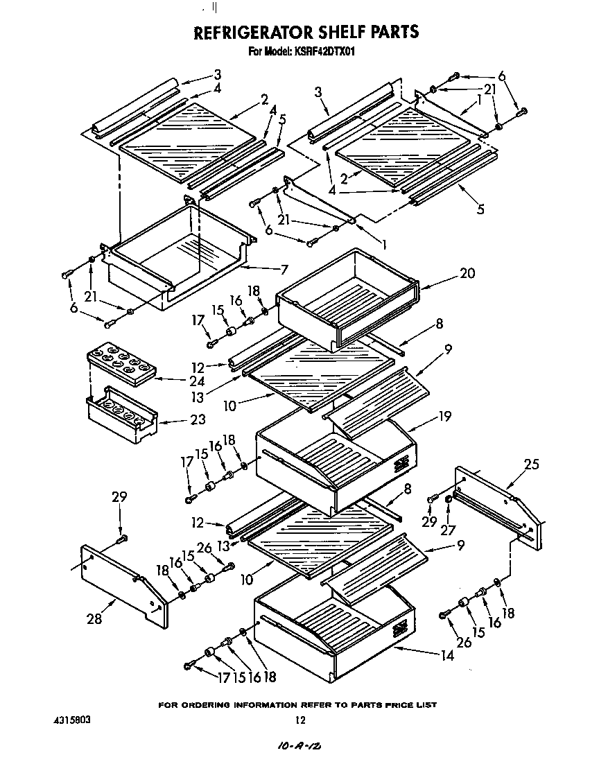 KitchenAid KSRF42DTX01 refrigerator shelf diagram
