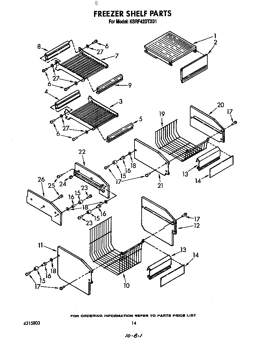 KitchenAid KSRF42DTX01 freezer shelf diagram