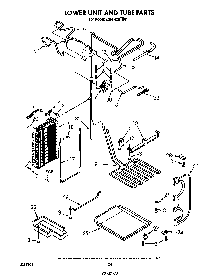 KitchenAid KSRF42DTX01 lower unit and tube diagram