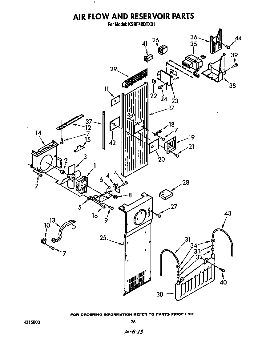 KitchenAid KSRF42DTX01 air flow and reservoir diagram
