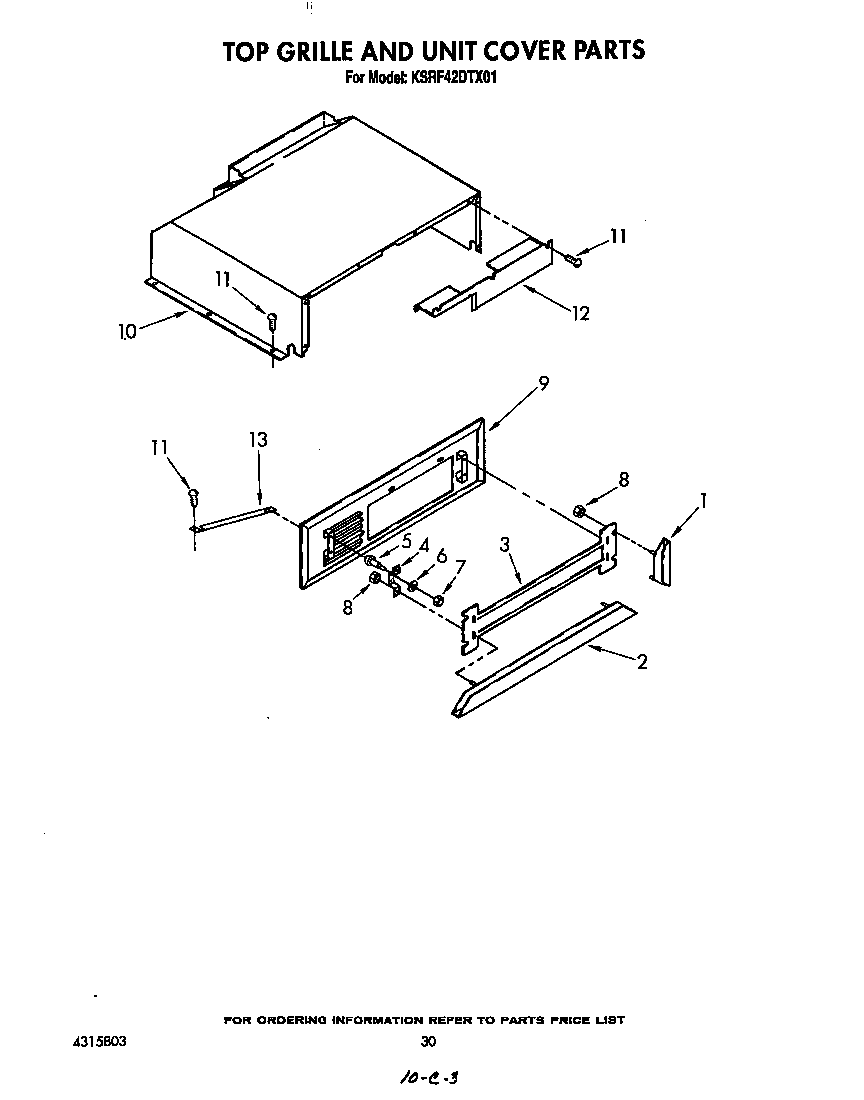 KitchenAid KSRF42DTX01 top grille and unit cover diagram