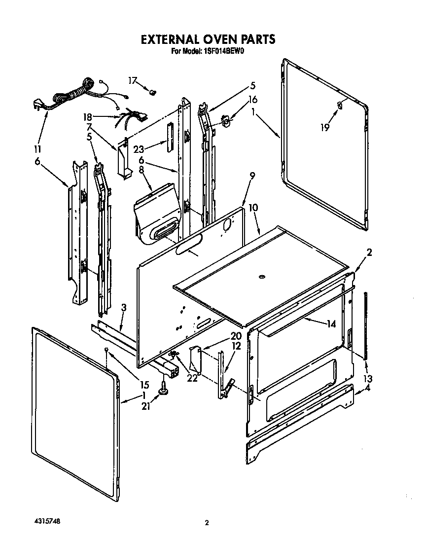 Whirlpool 1SF014BEW0 external oven diagram
