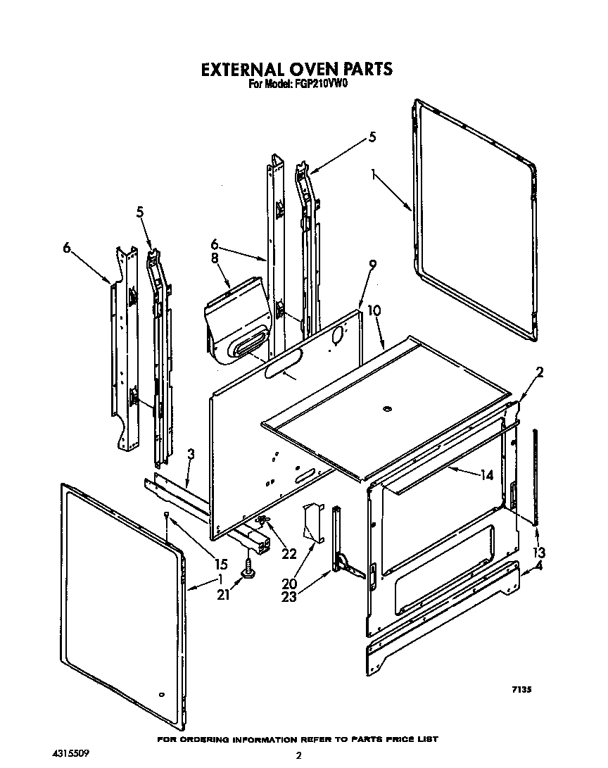Roper FGP210VW0 external oven diagram