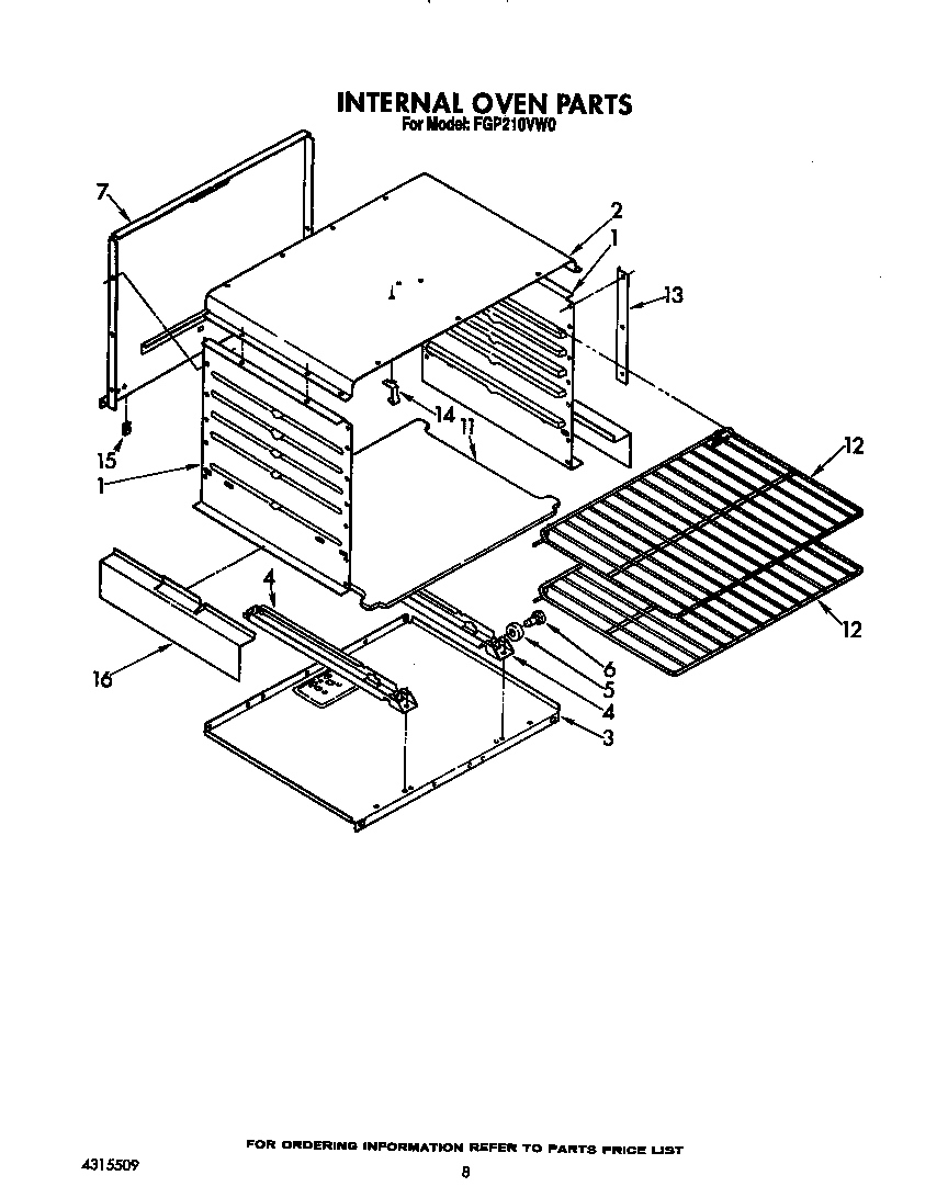 Roper FGP210VW0 internal oven diagram