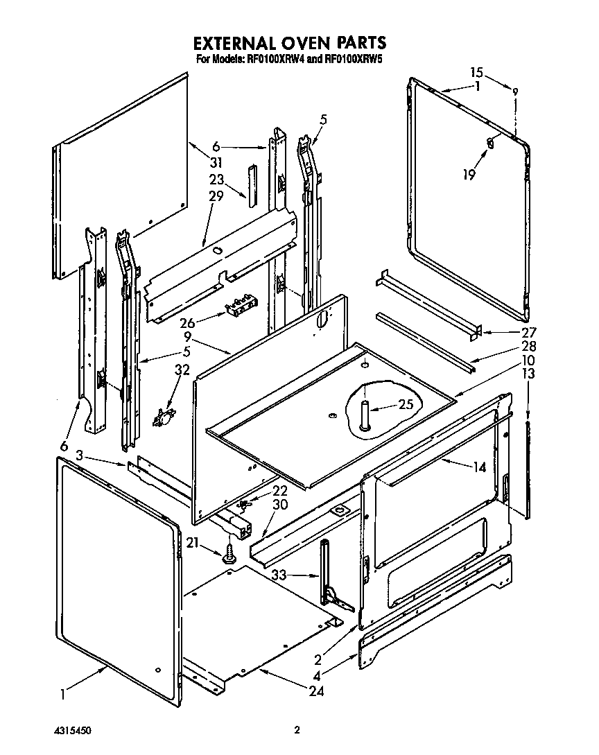Whirlpool RF0100XRW4 external oven diagram