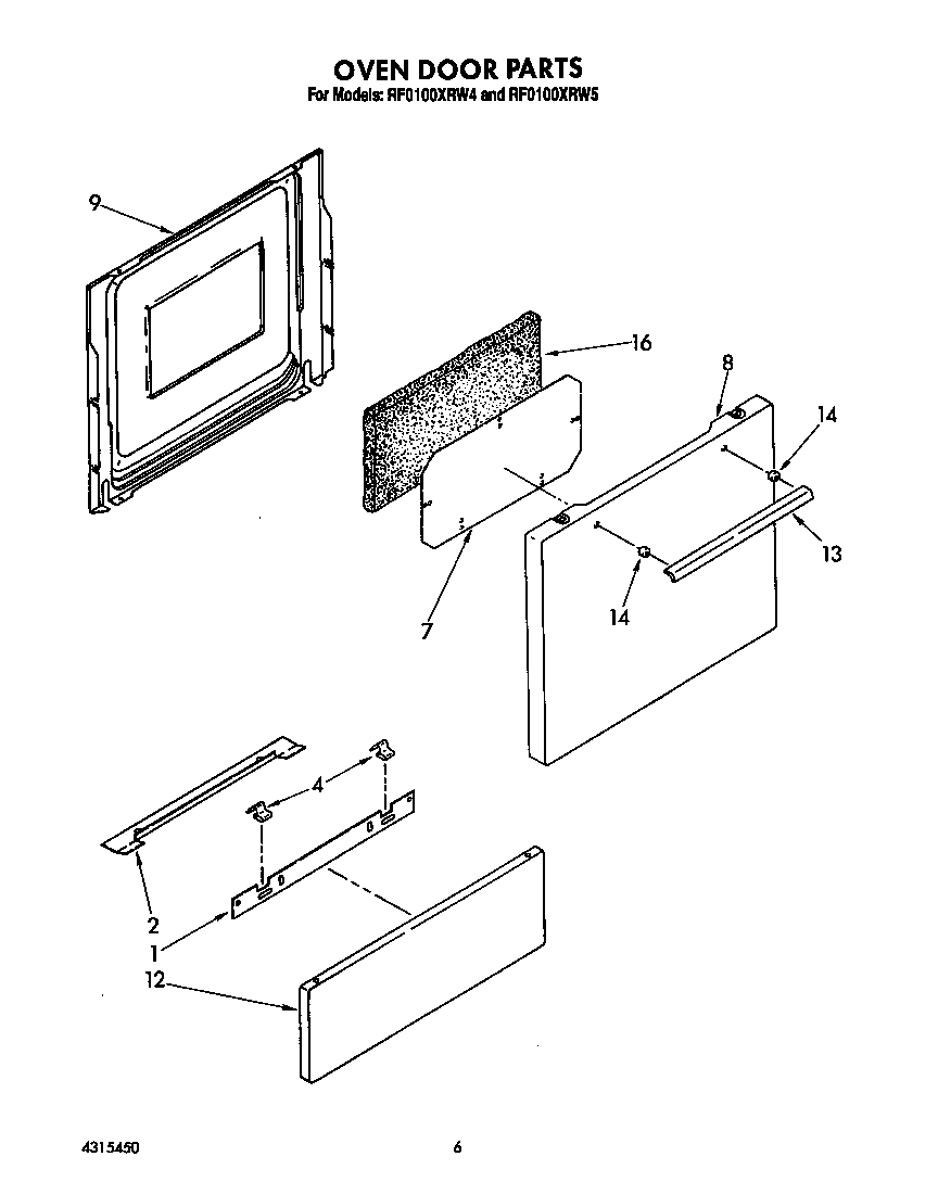 Whirlpool RF0100XRW4 oven door diagram