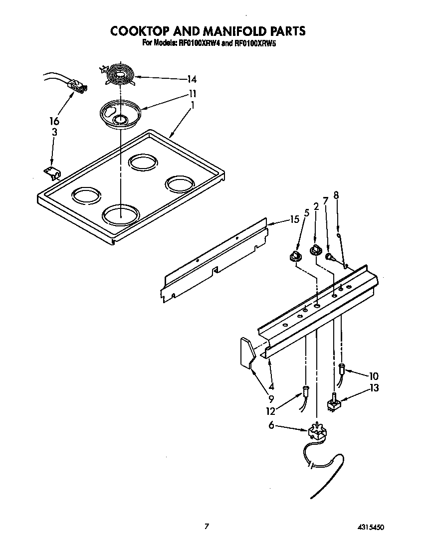 Whirlpool RF0100XRW4 cooktop and manifold diagram