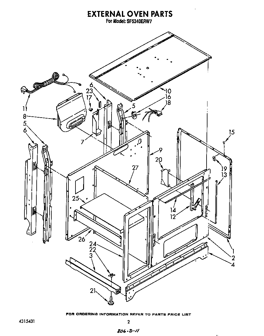 Whirlpool SF5340ERW7 external oven diagram