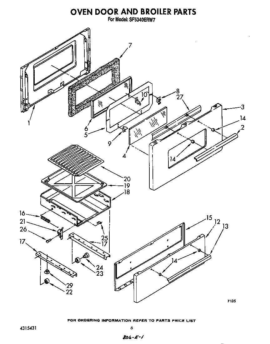 Whirlpool SF5340ERW7 oven door and broiler diagram