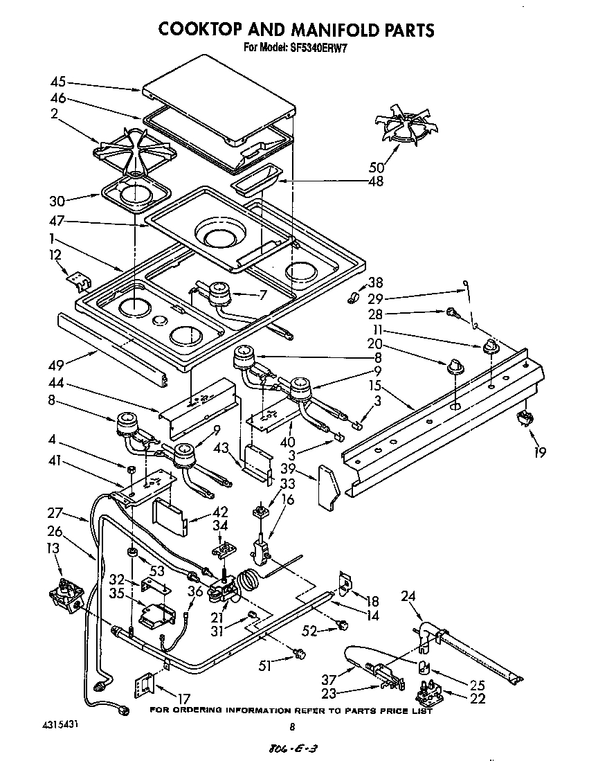 Whirlpool SF5340ERW7 cook top and manifold diagram