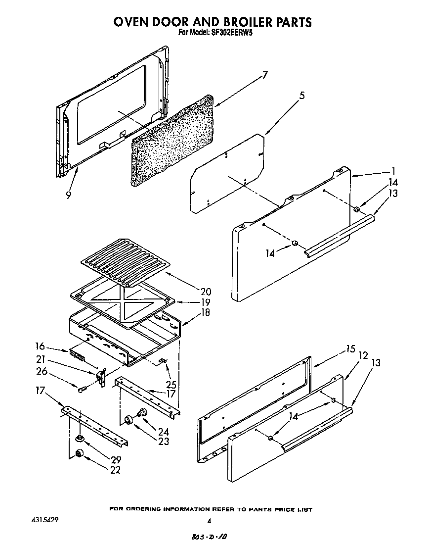 Whirlpool SF302EERW5 oven door and broiler diagram