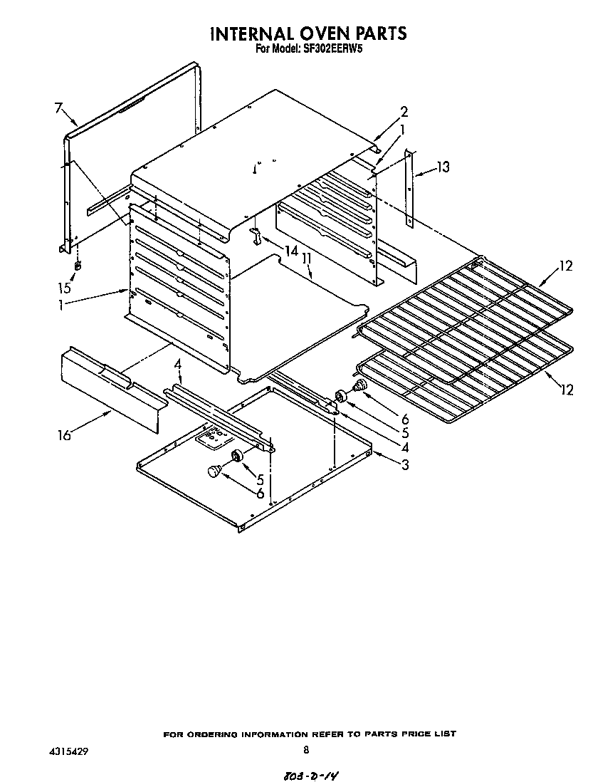 Whirlpool SF302EERW5 internal oven diagram