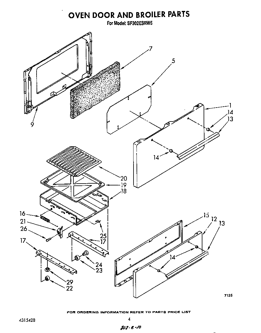 Whirlpool SF302ESRW5 oven door and broiler diagram