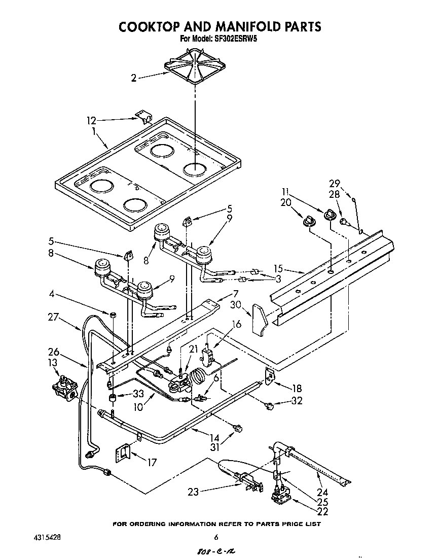Whirlpool SF302ESRW5 cook top and manifold diagram