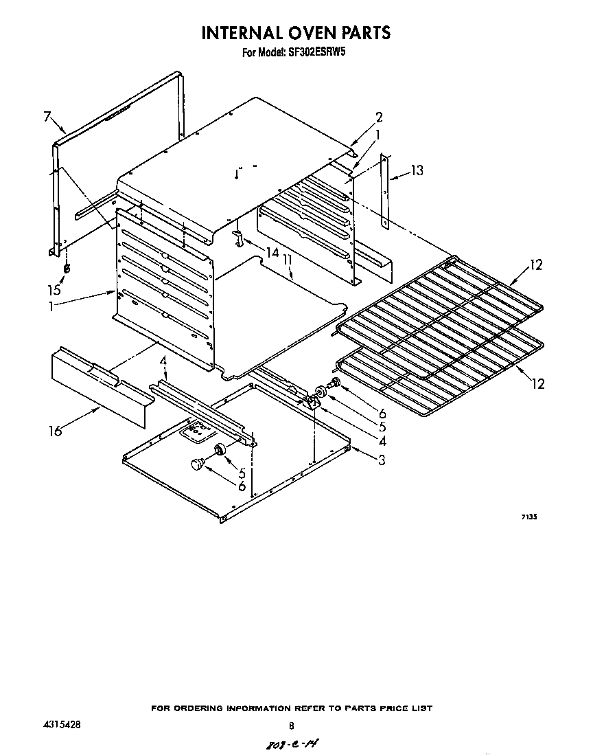 Whirlpool SF302ESRW5 internal oven diagram