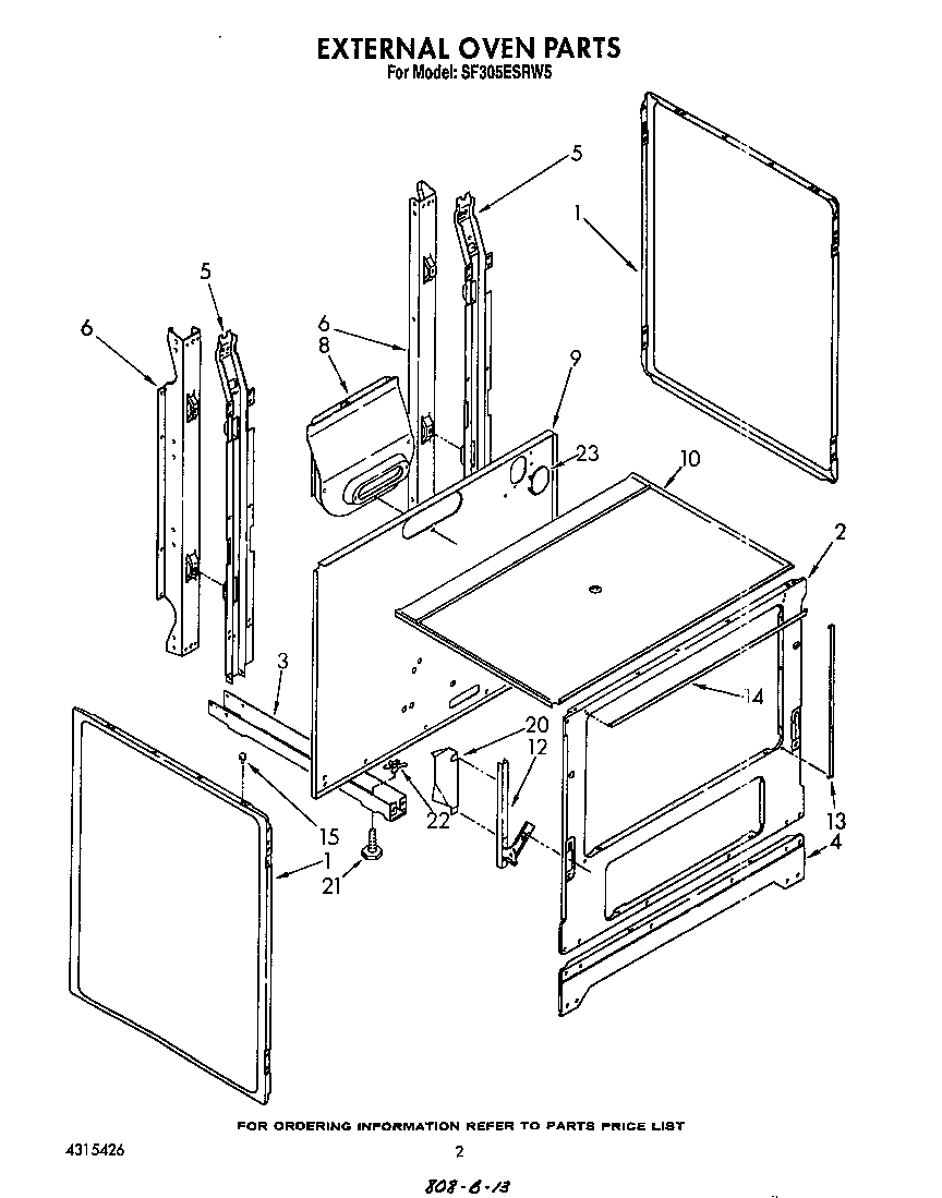 Whirlpool SF305ESRW5 external oven diagram