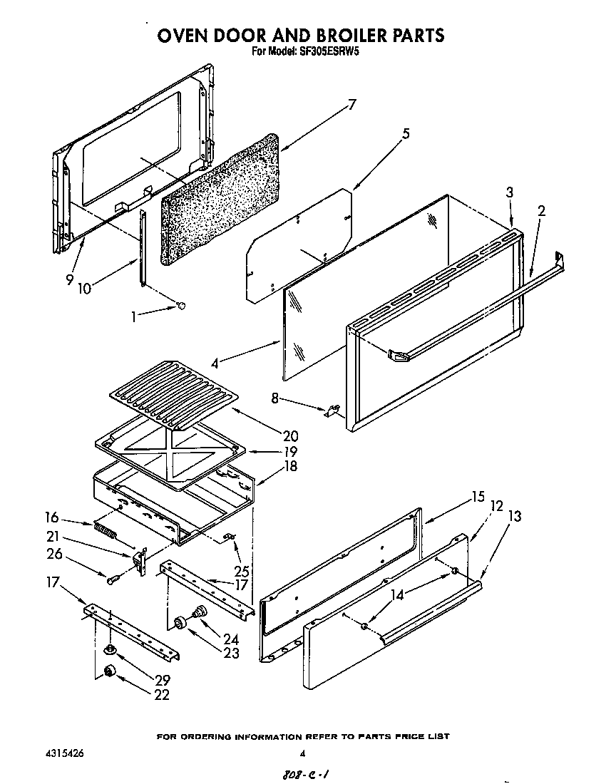 Whirlpool SF305ESRW5 oven door and broiler diagram