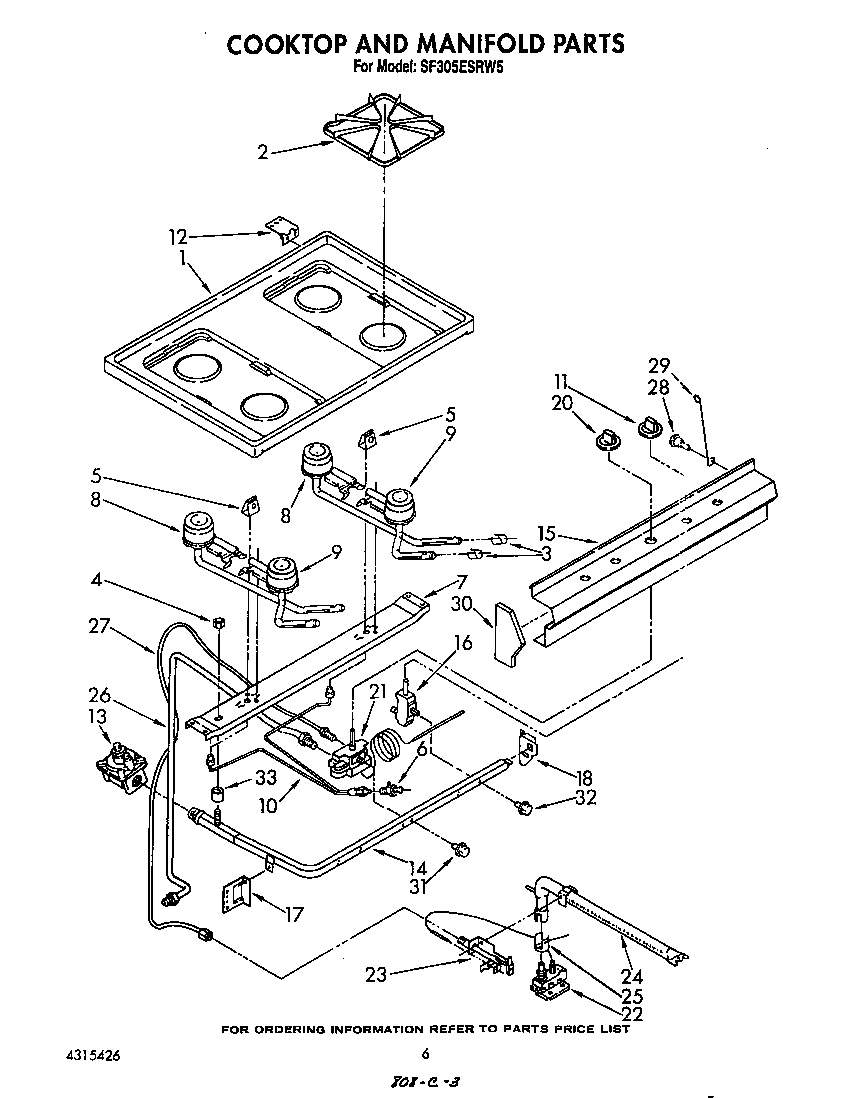 Whirlpool SF305ESRW5 cook top and manifold diagram