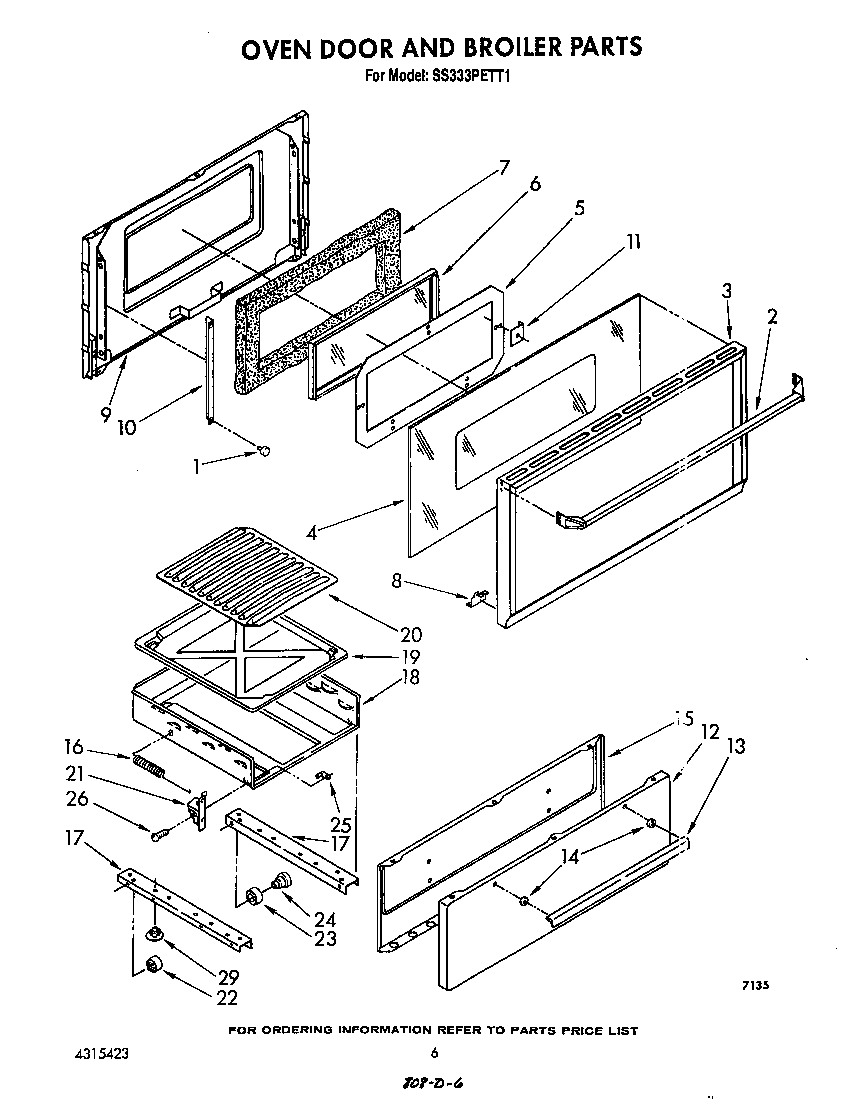 Whirlpool SS333PETT1 oven door and broiler diagram