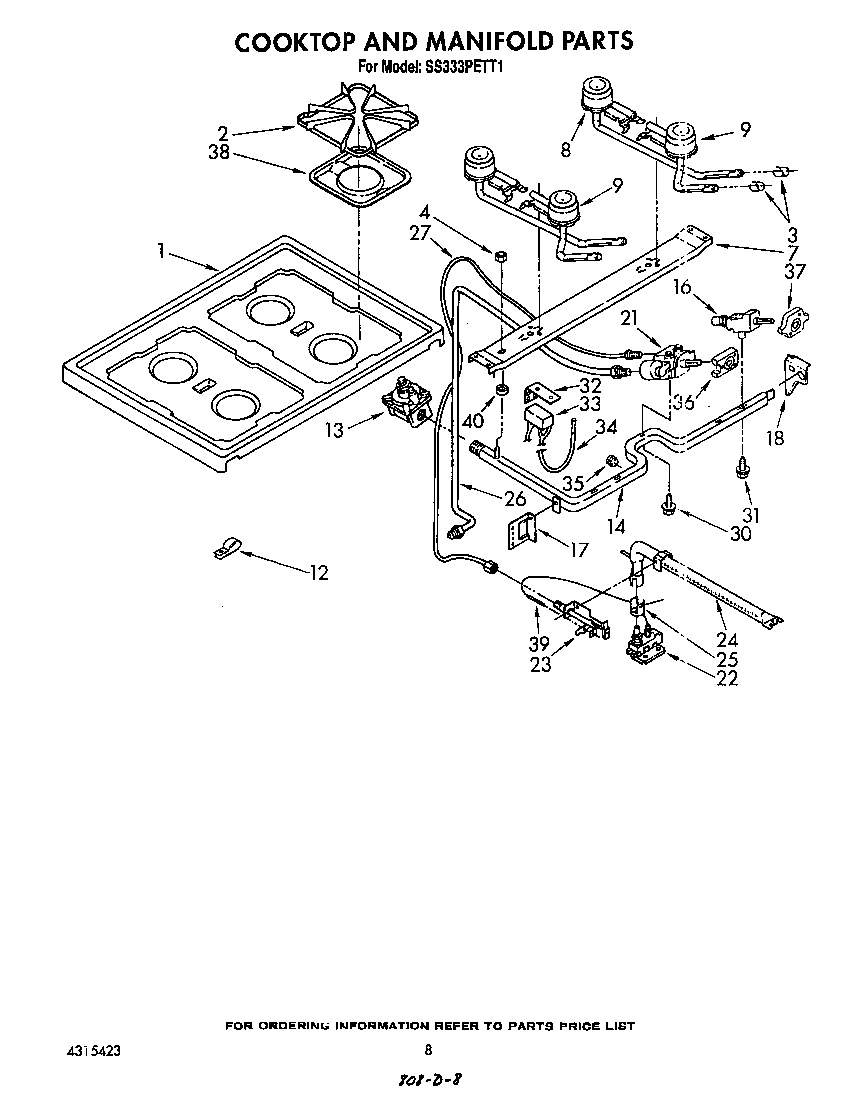 Whirlpool SS333PETT1 cooktop and manifold diagram