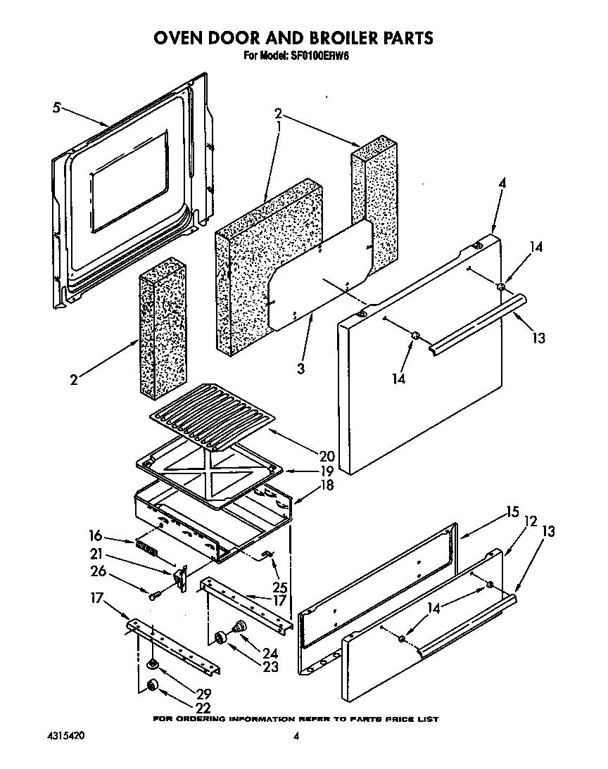 Whirlpool SF0100ERW6 oven door and broiler diagram