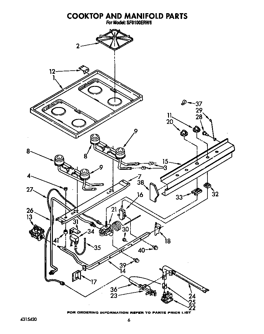 Whirlpool SF0100ERW6 cooktop and manifold diagram