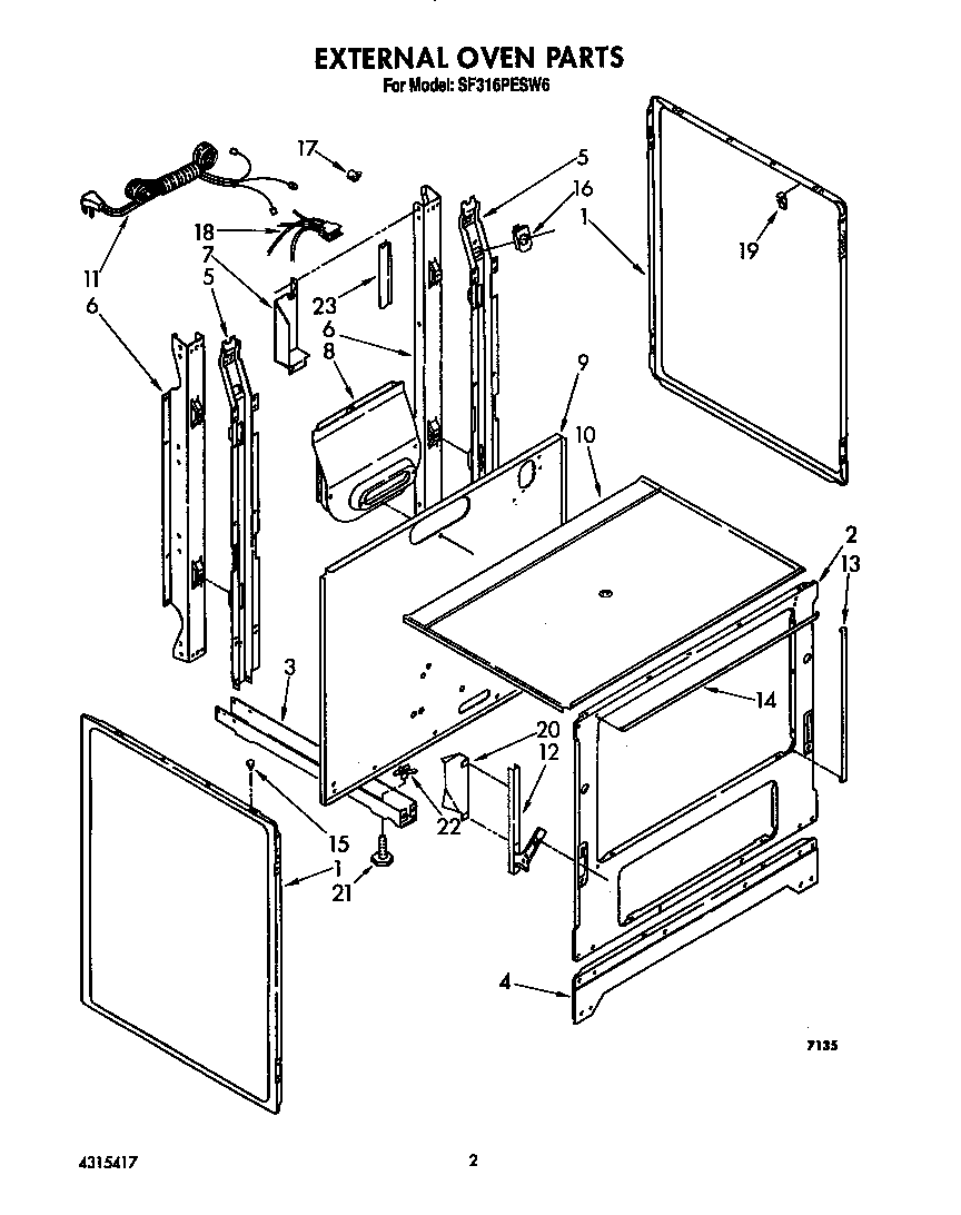 Whirlpool SF316PESW6 external oven diagram