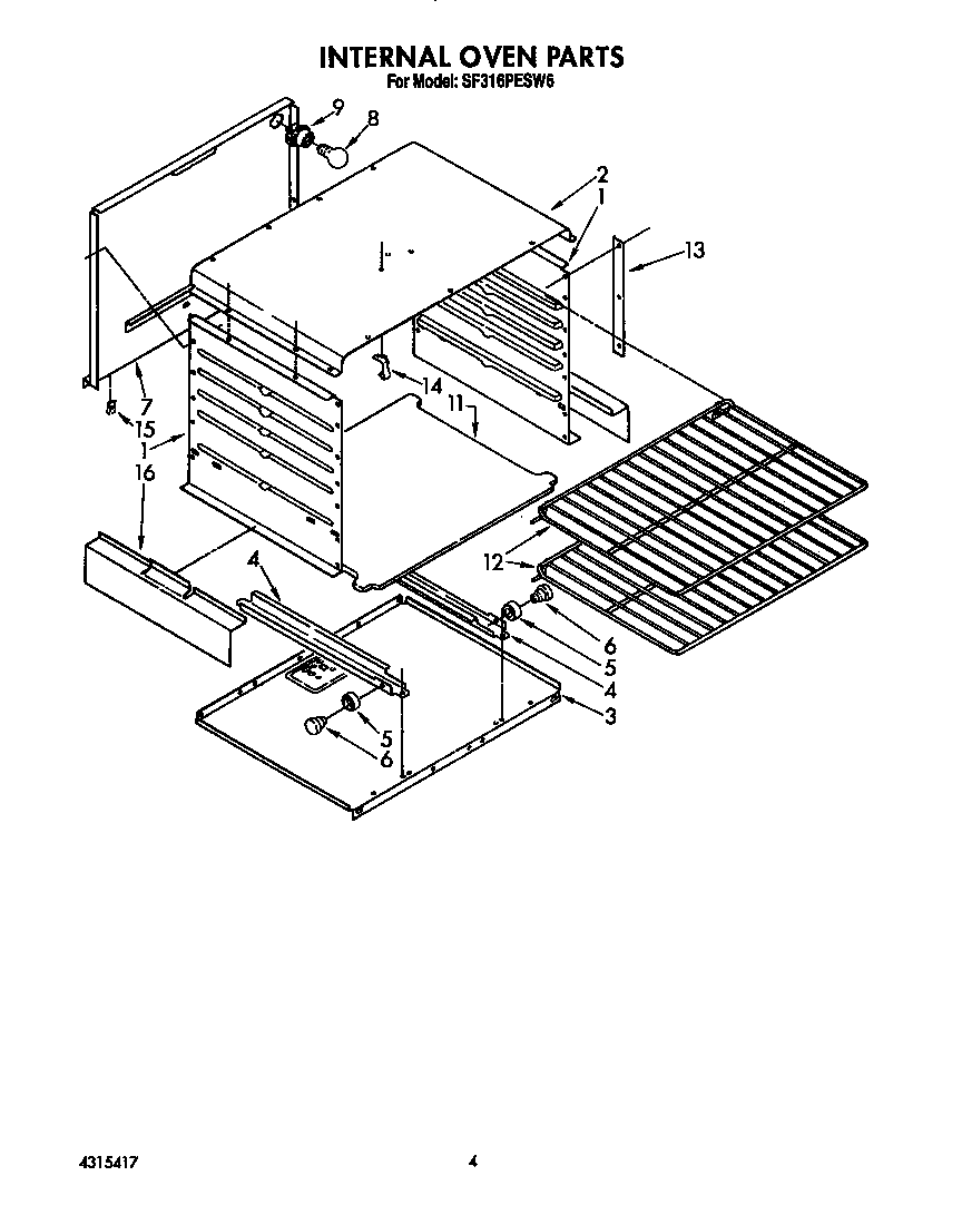 Whirlpool SF316PESW6 internal oven diagram