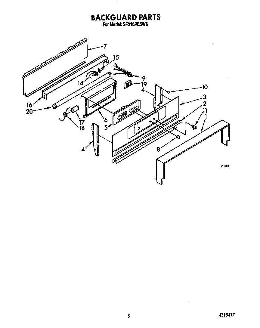 Whirlpool SF316PESW6 backguard diagram