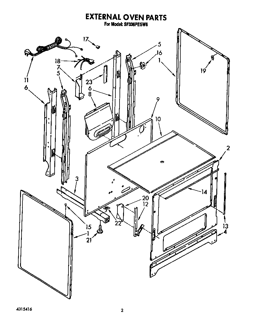 Whirlpool SF336PESW6 external oven diagram