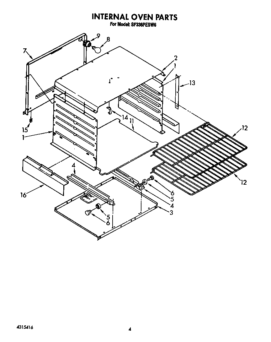 Whirlpool SF336PESW6 internal oven diagram