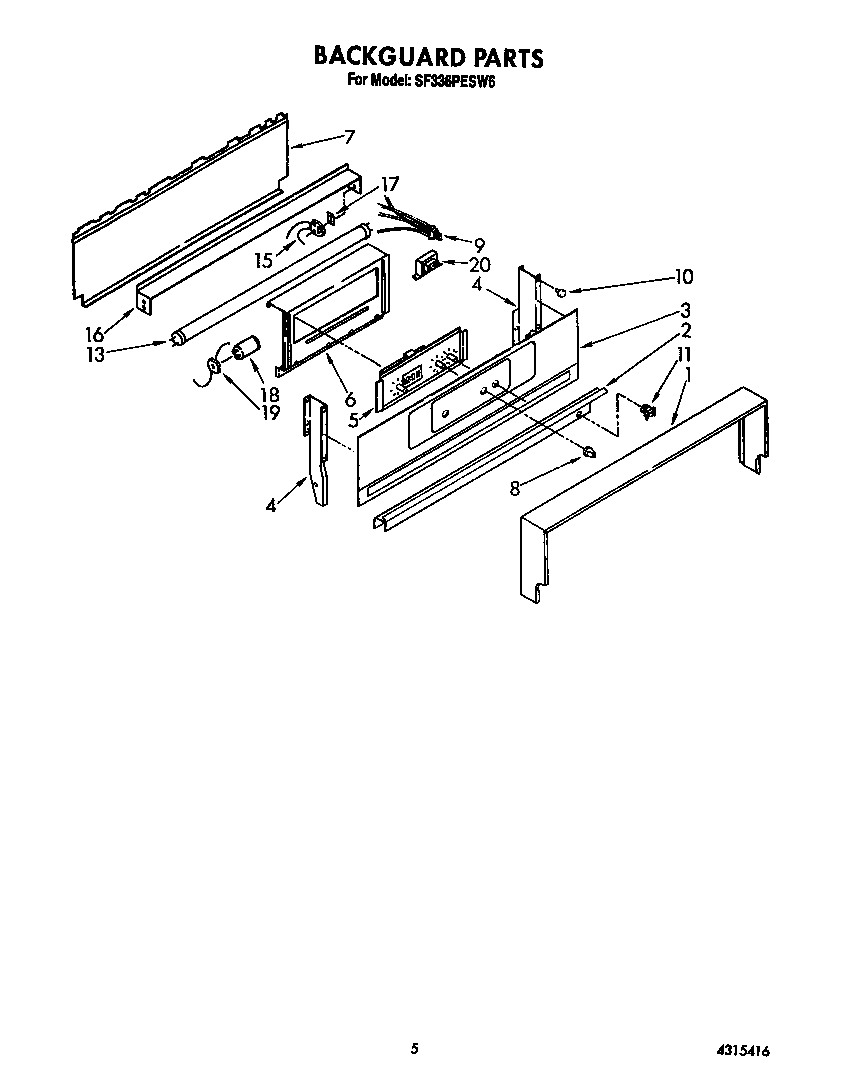 Whirlpool SF336PESW6 backguard diagram