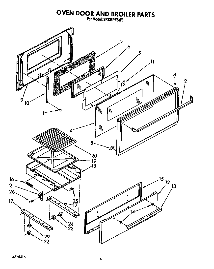 Whirlpool SF336PESW6 ovendoor and broiler diagram