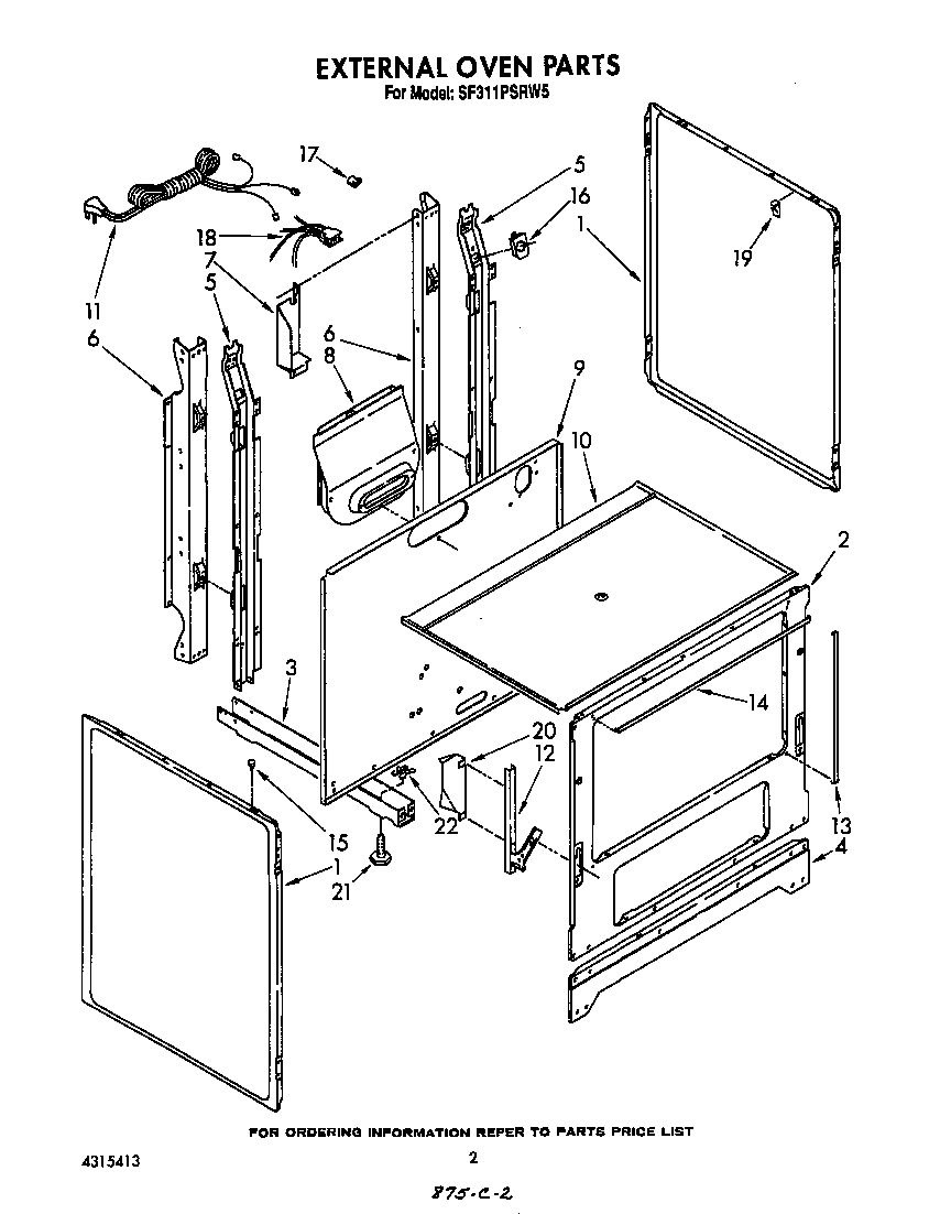 Whirlpool SF311PSRW5 external oven diagram