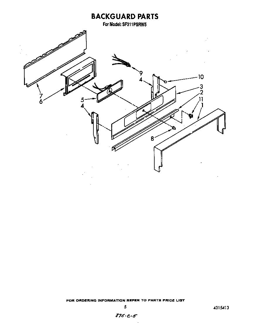 Whirlpool SF311PSRW5 backguard diagram