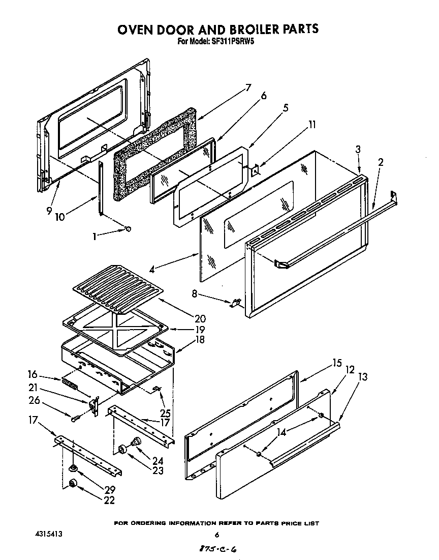 Whirlpool SF311PSRW5 oven door and broiler diagram
