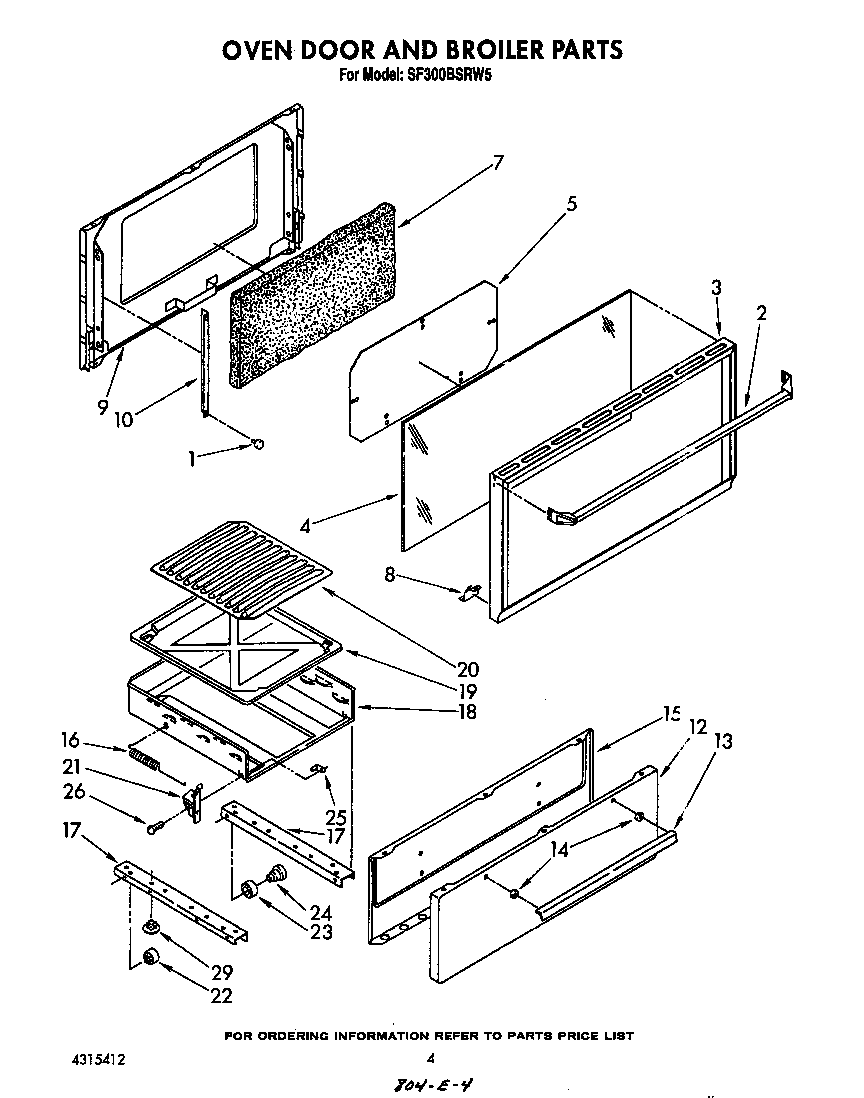 Whirlpool SF300BSRW5 oven door and broiler diagram