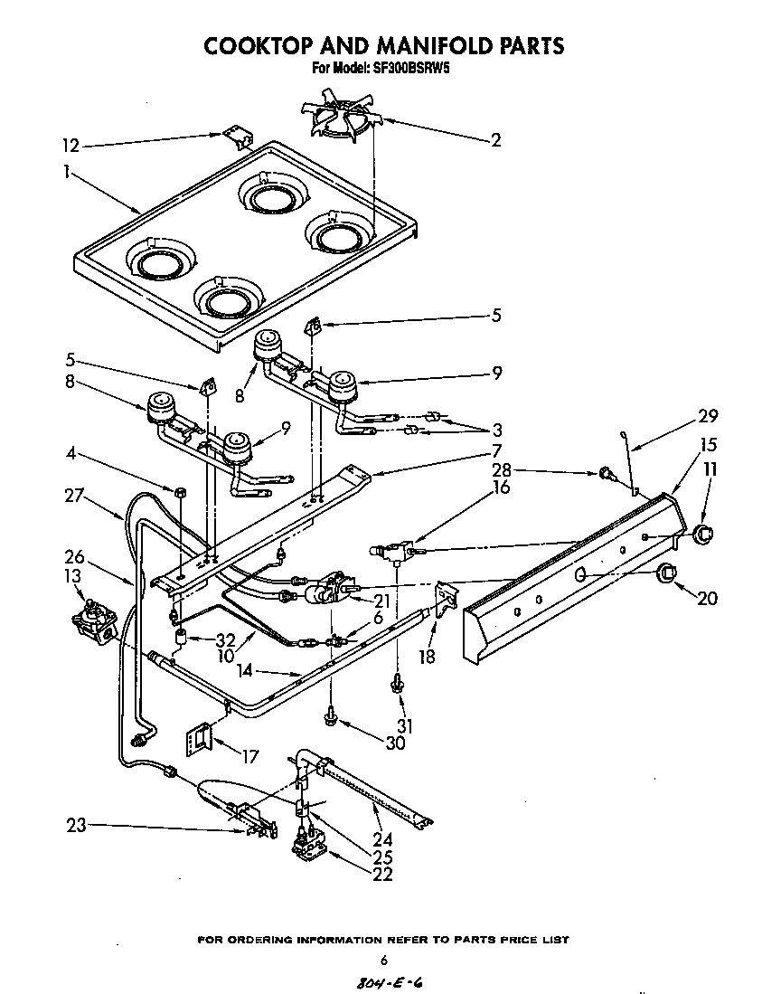 Whirlpool SF300BSRW5 cook top and manifold diagram