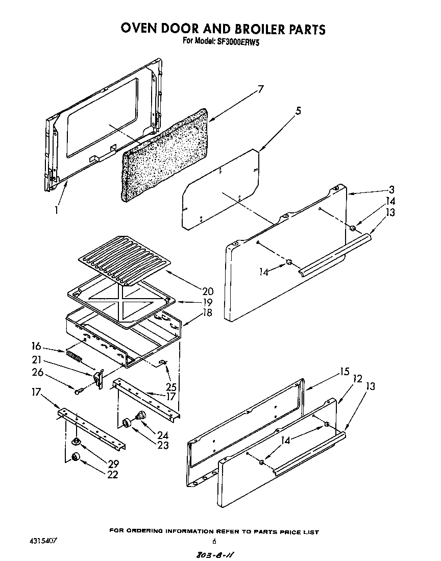 Whirlpool SF3000ERW5 oven door and broiler diagram
