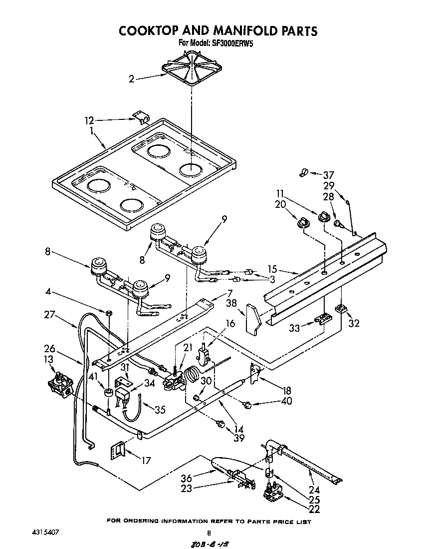 Whirlpool SF3000ERW5 cooktop and manifold diagram