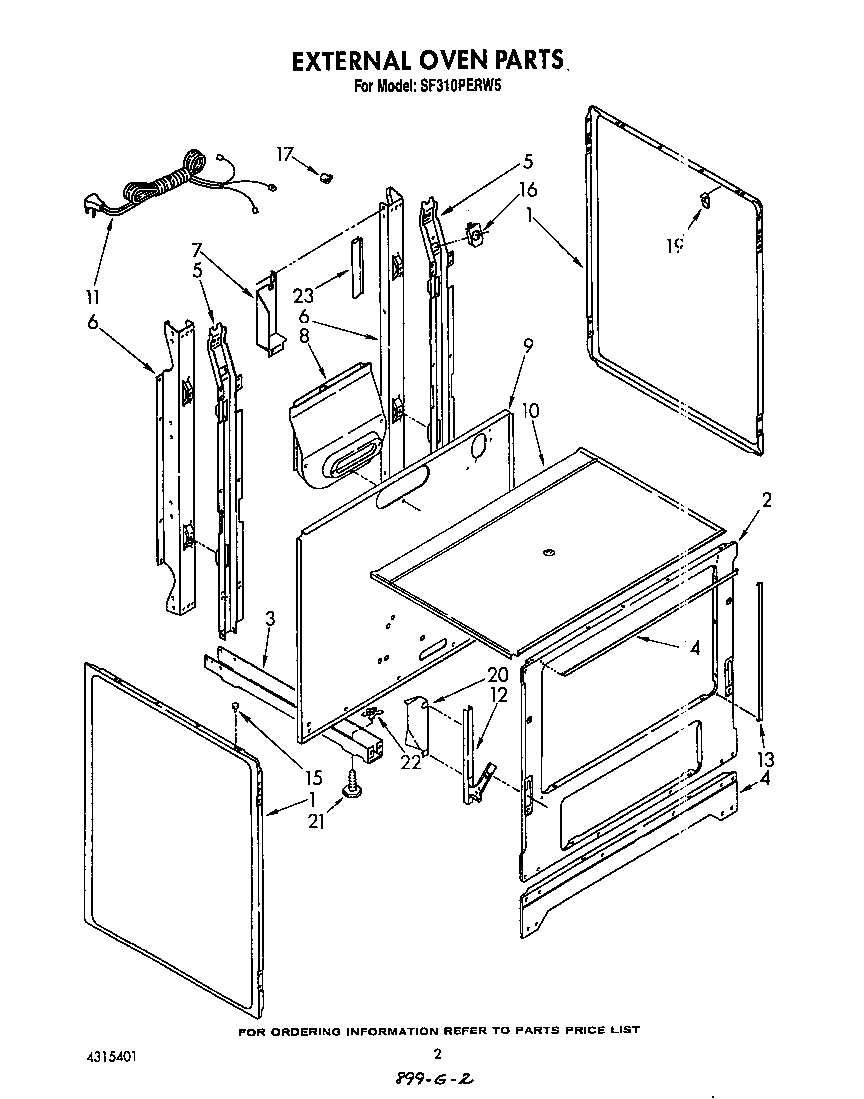 Whirlpool SF310PERW5 external oven diagram