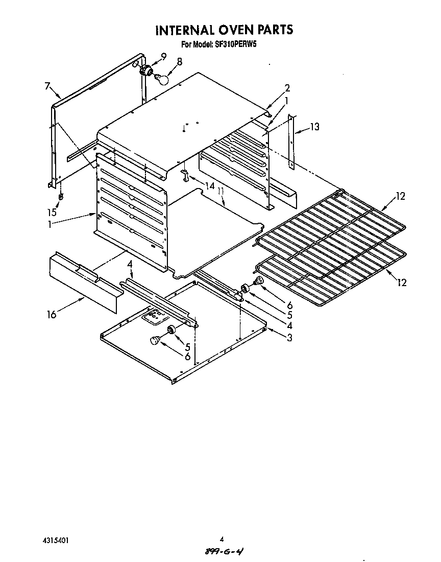 Whirlpool SF310PERW5 internal oven diagram
