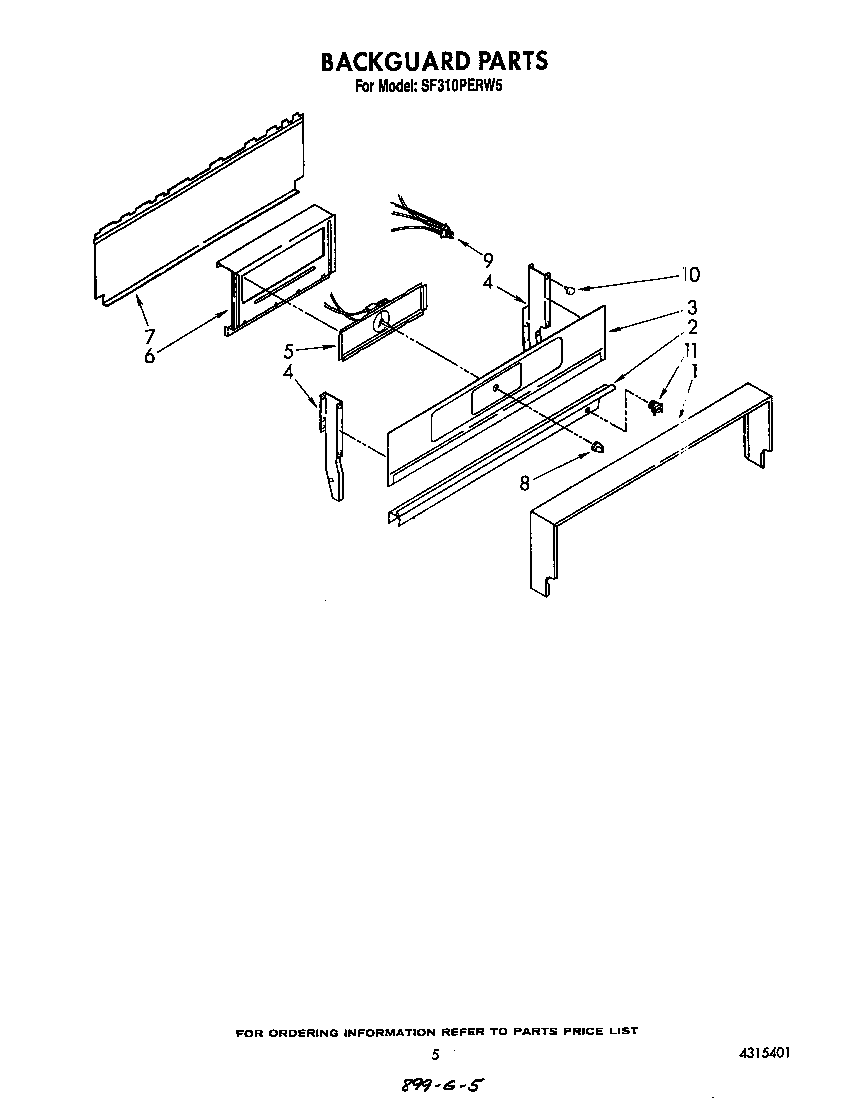 Whirlpool SF310PERW5 back guard diagram