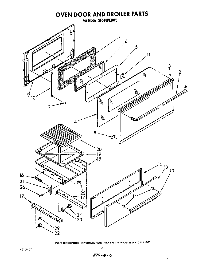 Whirlpool SF310PERW5 oven door and broiler diagram