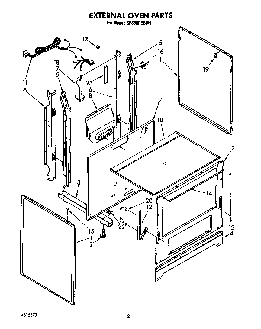 Whirlpool SF336PESW5 external oven diagram